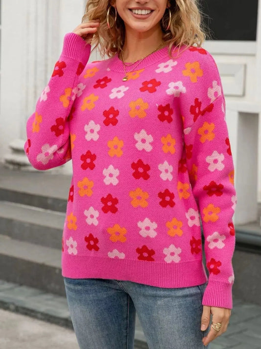 Floral Crew Neck Sweater Simply Love