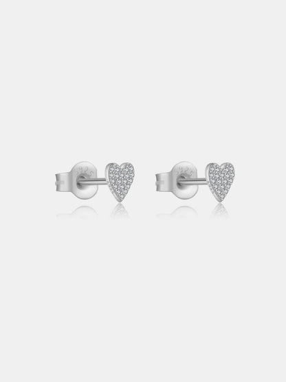 925 Sterling Silver Zircon Heart Stud Earrings.