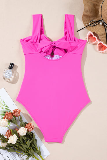 Vibrant Pink Backless Twist Bowknot One-Piece Swimsuit