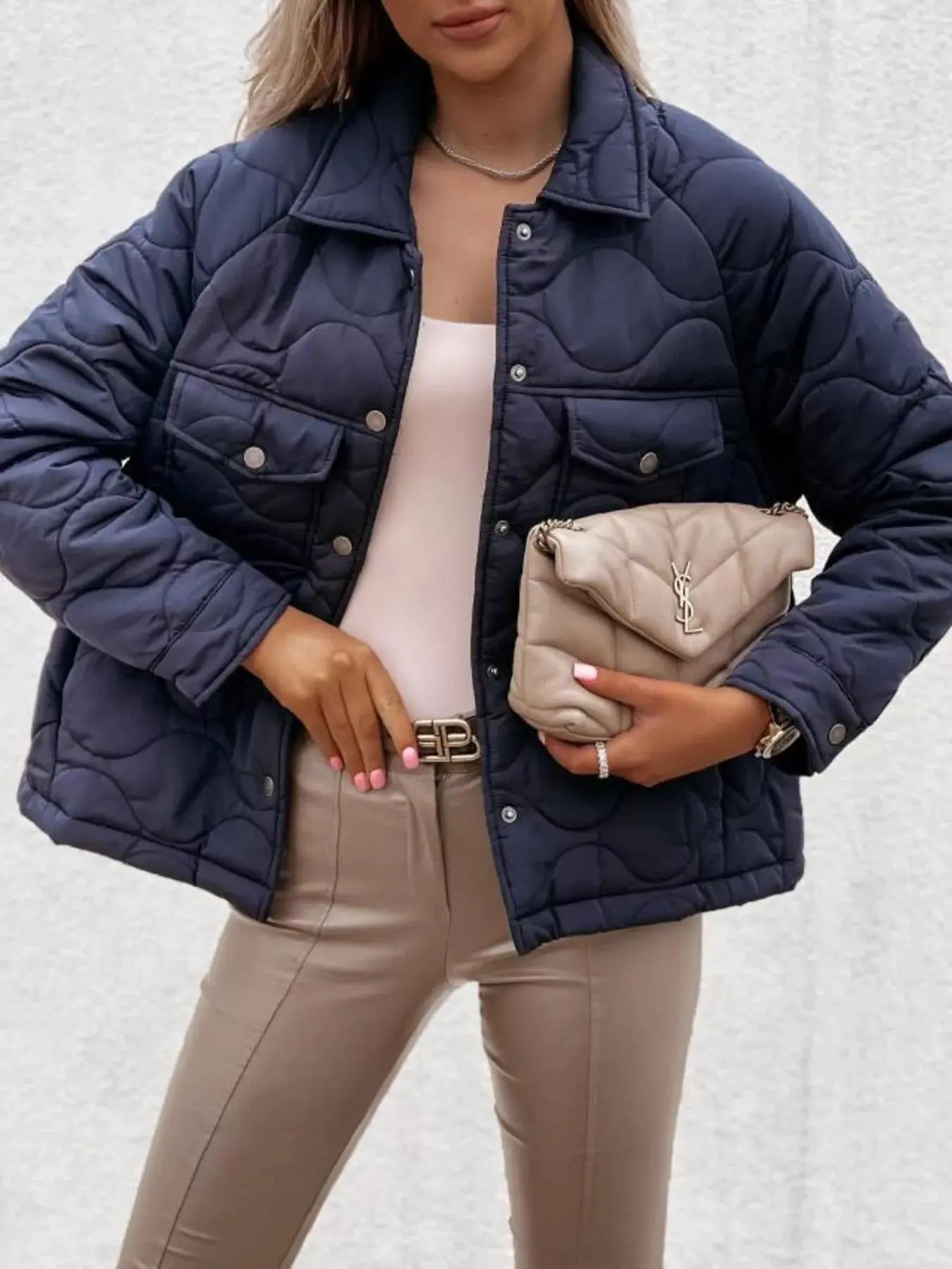 Quilted Snap-Down Casual Jacket Simply Love