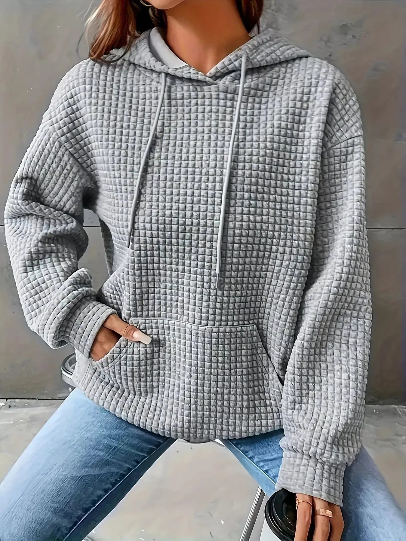 Textured Knit Drawstring Hoodie Simply Love