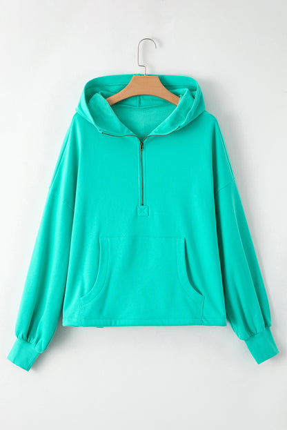 Cozy Aruba blue fleece hoodie with kangaroo pockets and half zipper design