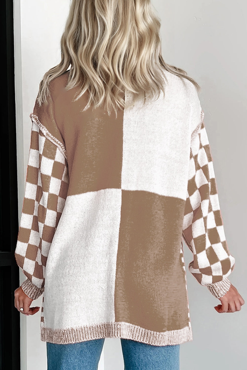 Dear-Lover Brown Checkered Women's Plus Size Open Front Cardigan - Fall Style Dear-Lover Dropshipping