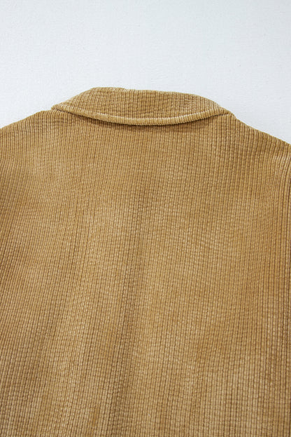 Chic light beige corduroy shacket with patched pockets