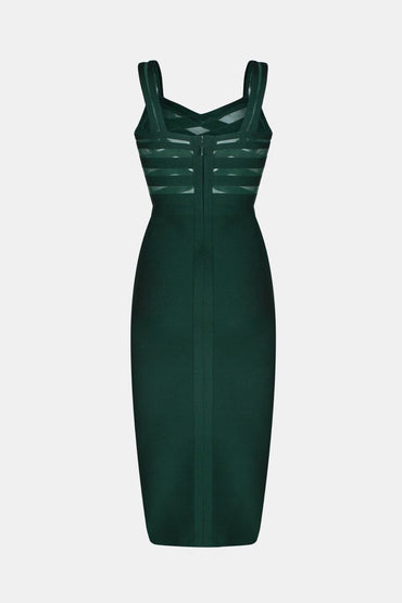 Sleeveless Spliced Mesh Midi Bandage Dress.