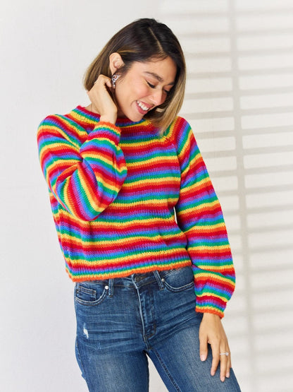 Striped Round Neck Long Sleeve Sweater.