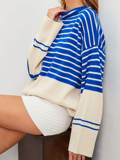 Chic striped mock neck sweater