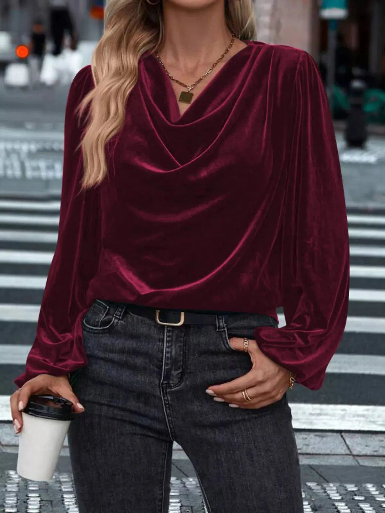 Full Size Velvet Cowl Neck Blouse Plus Size Simply Love