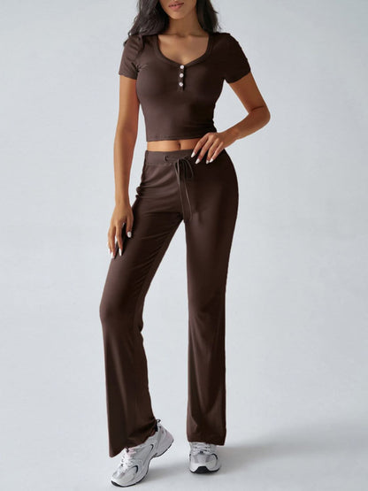 Chic Two-Piece Short Sleeve Top and Drawstring Pants Set