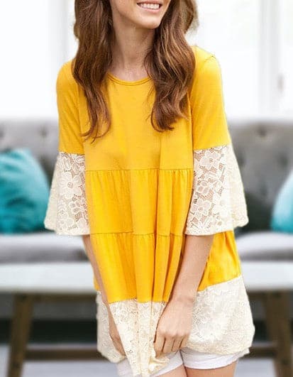 Lace Ruffle Sleeve Tiered Tunic.