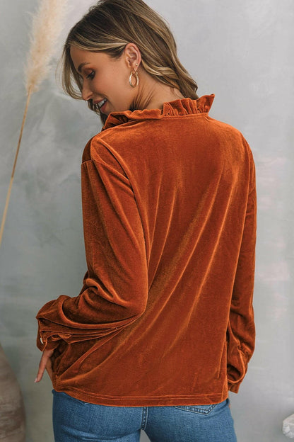 Notched Frill Detail Long Sleeve Blouse.