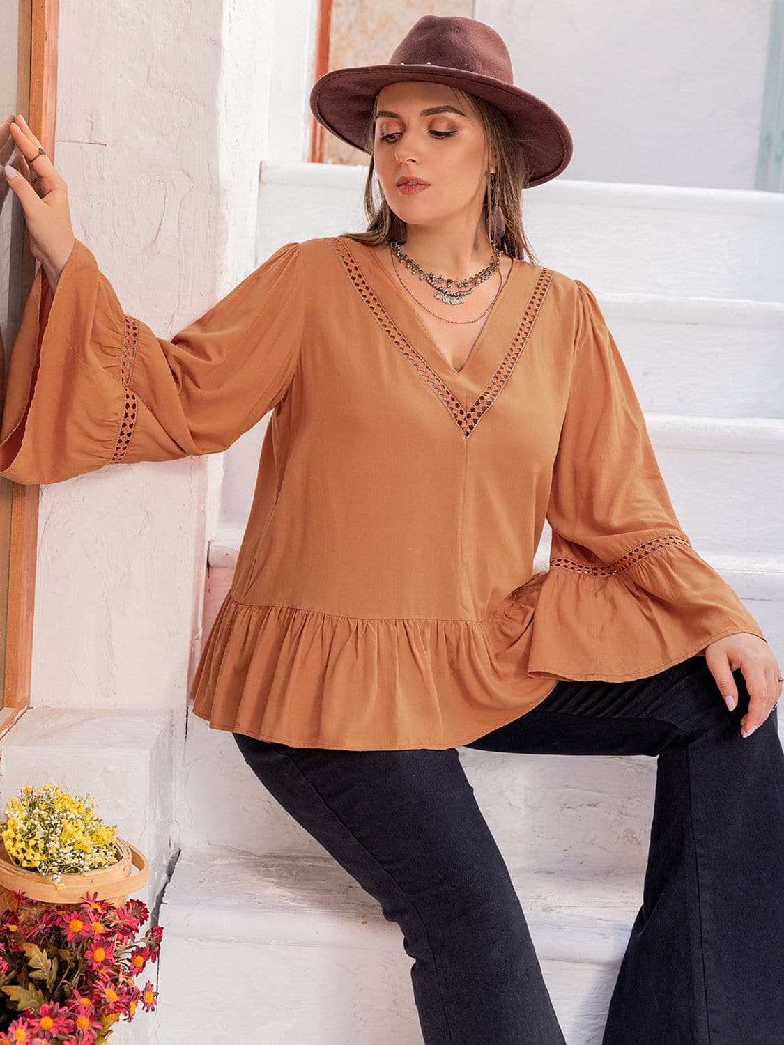 Plus Size V-Neck Peplum Blouse.