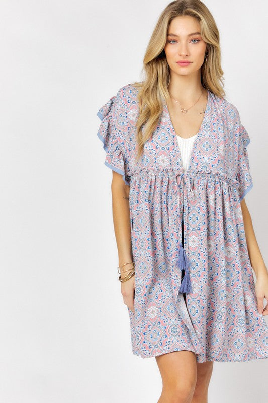 Charming Ruffle Kimono in Print