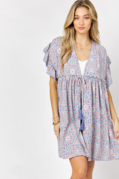 Charming Ruffle Kimono in Print