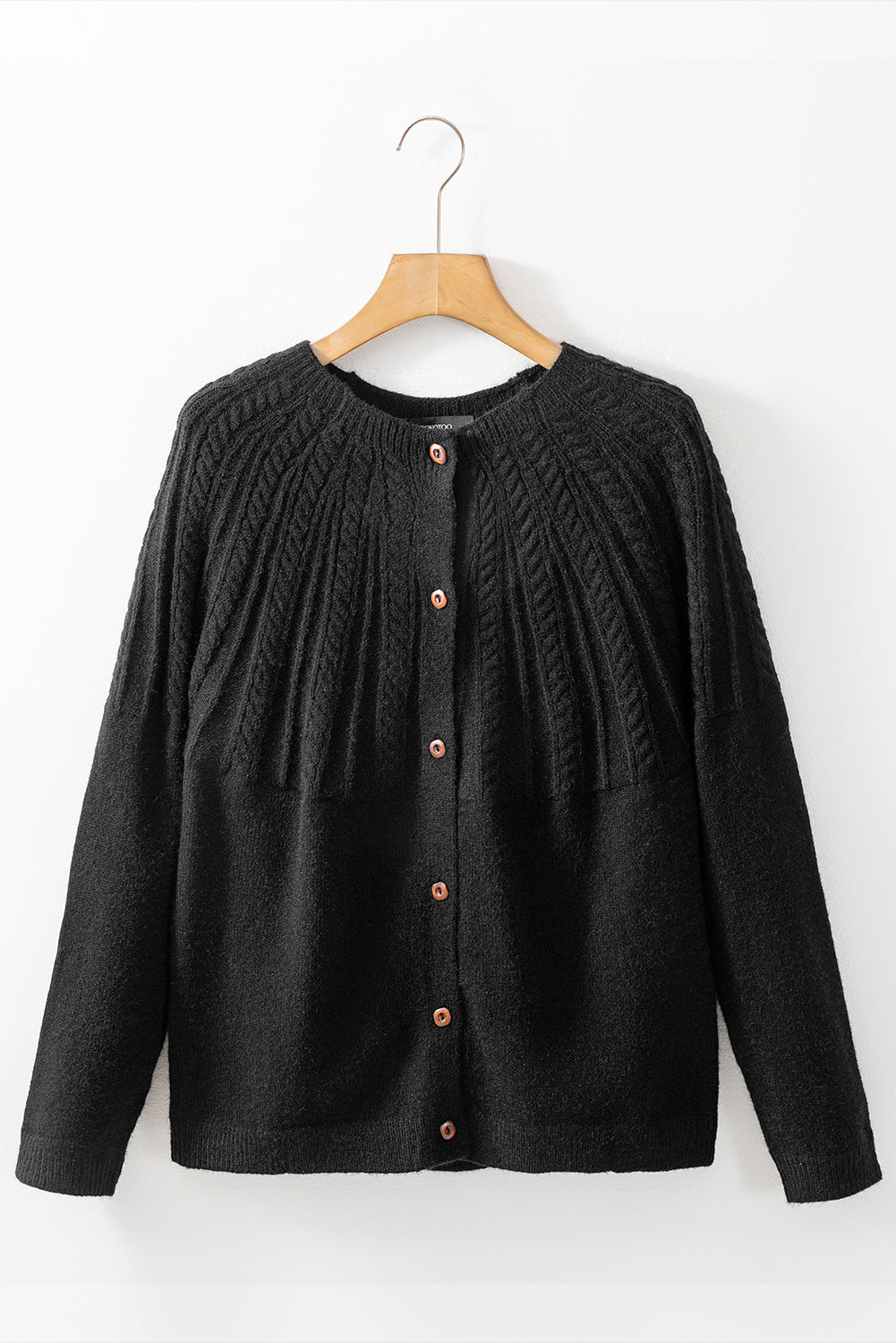 Black Solid Color Textured Detail Button Down Long Sleeve Sweater Cardigan Dear-Lover Dropshipping