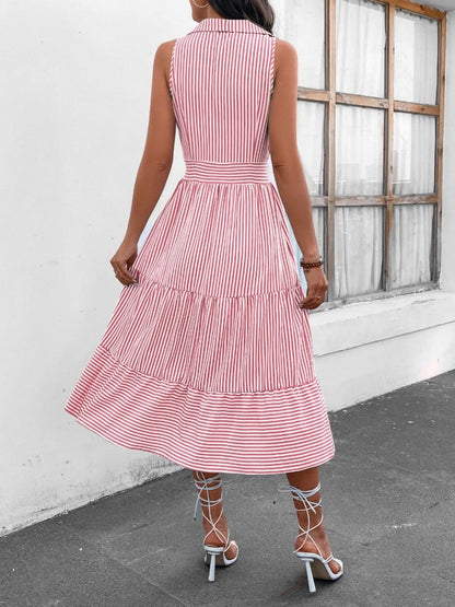 Chic striped midi dress with collar