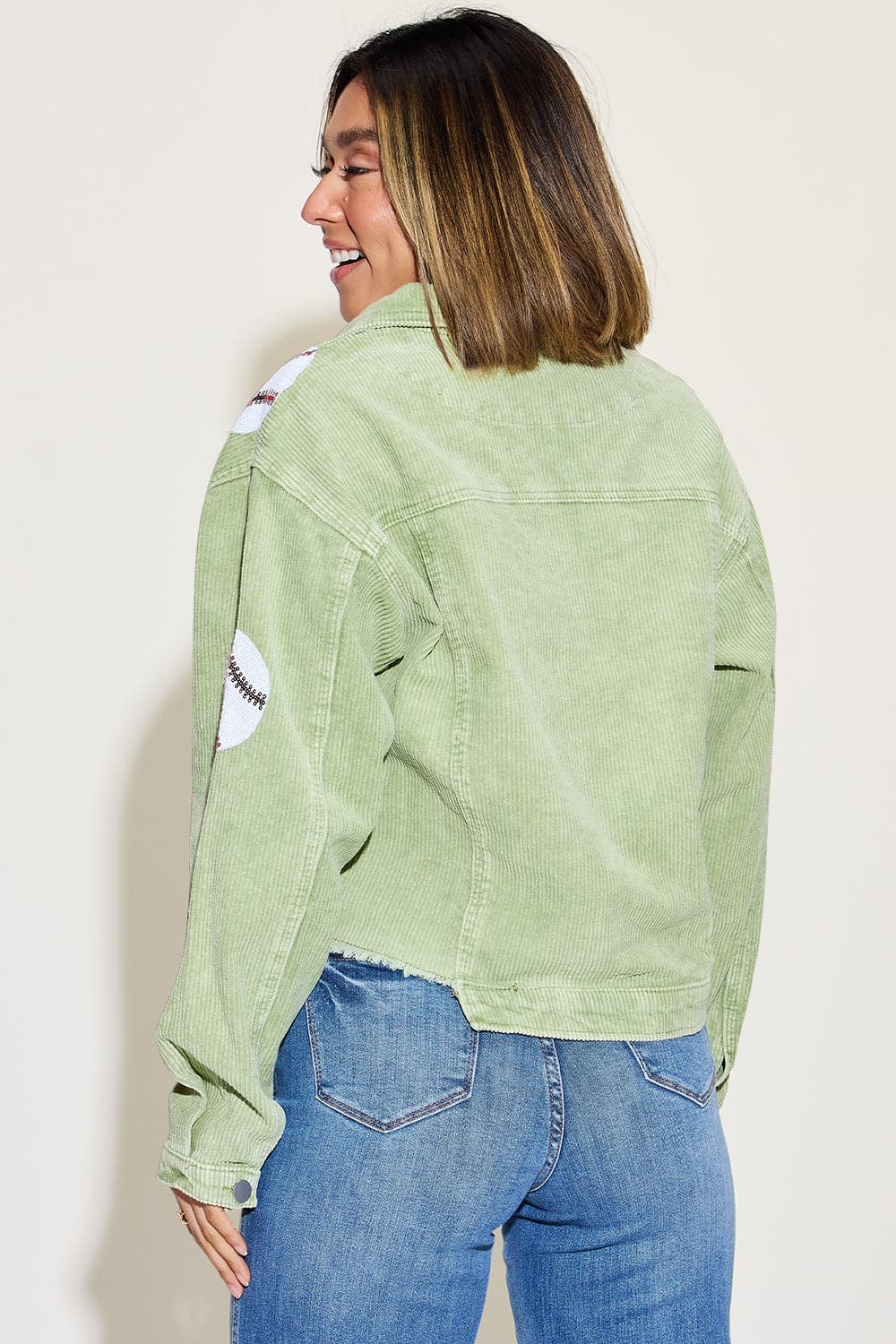 Ball Sequin Dropped Shoulder Raw Hem Jacket.