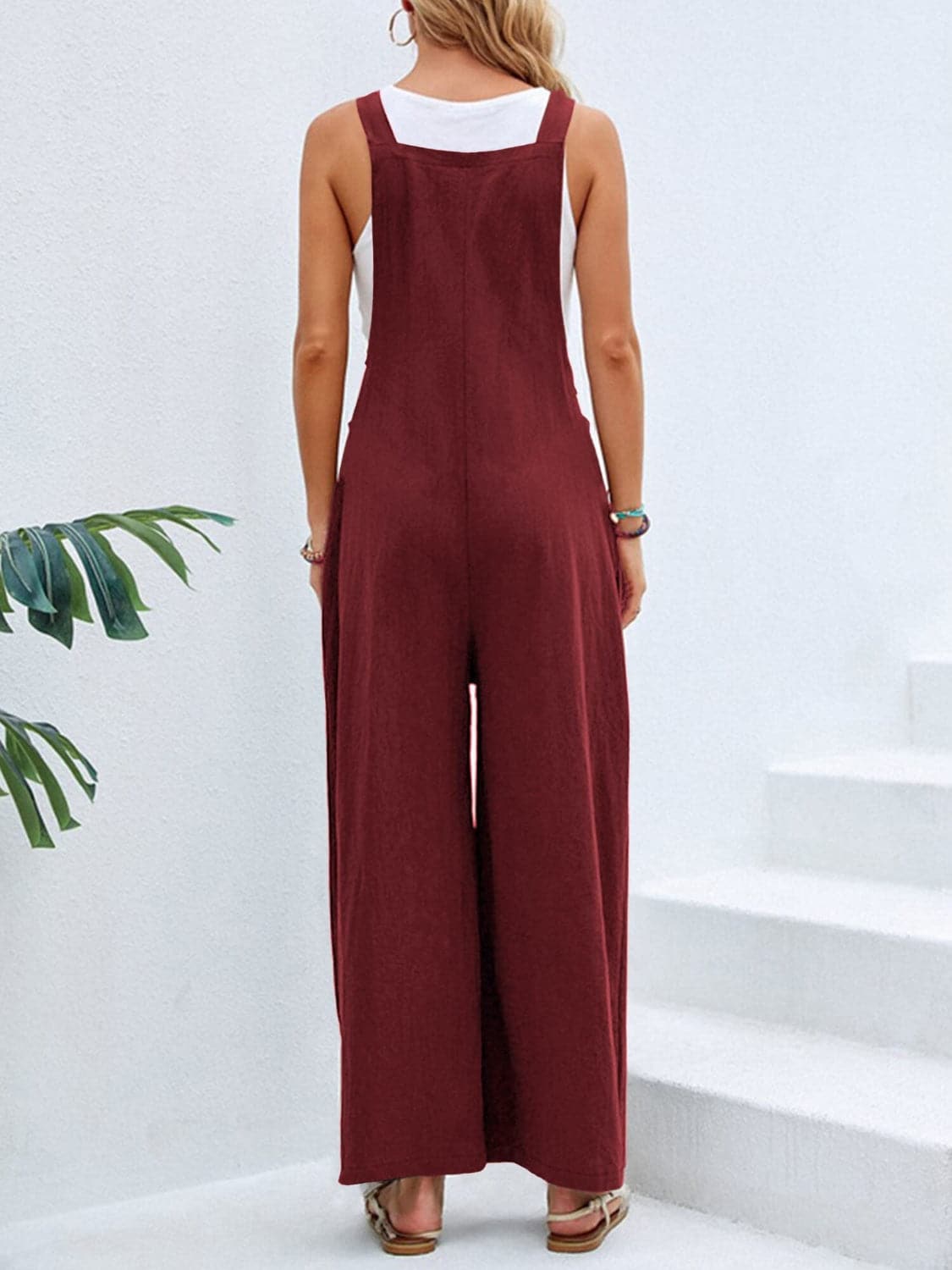 Full Size Square Neck Wide Strap Overalls.