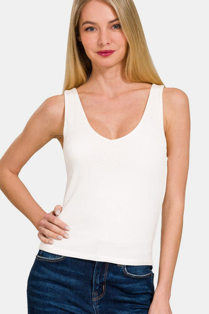 Zenana Double Layer V Neck Tank.