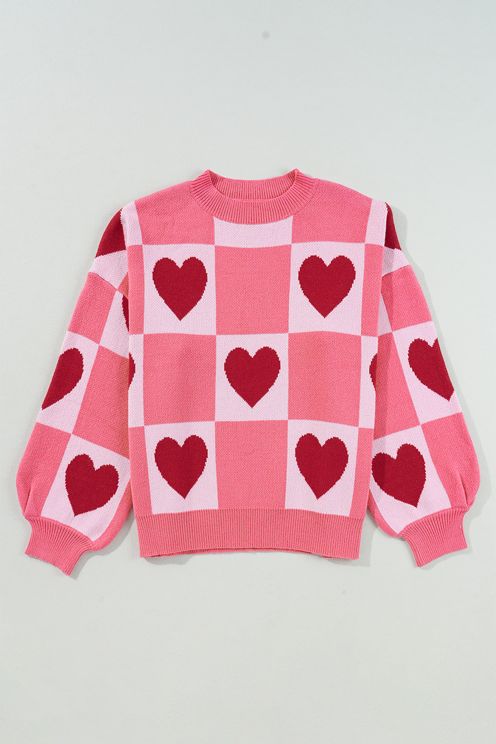 Pink Plus Size Love Heart Block Mock Neck Sweater Valentine Dear-Lover Dropshipping