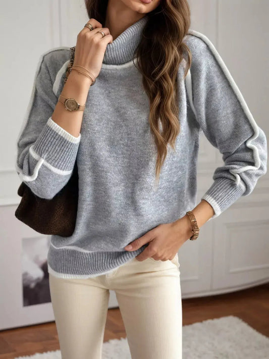 Plus Size Turtleneck Sweater With Contrast Trim For Women Simply Love