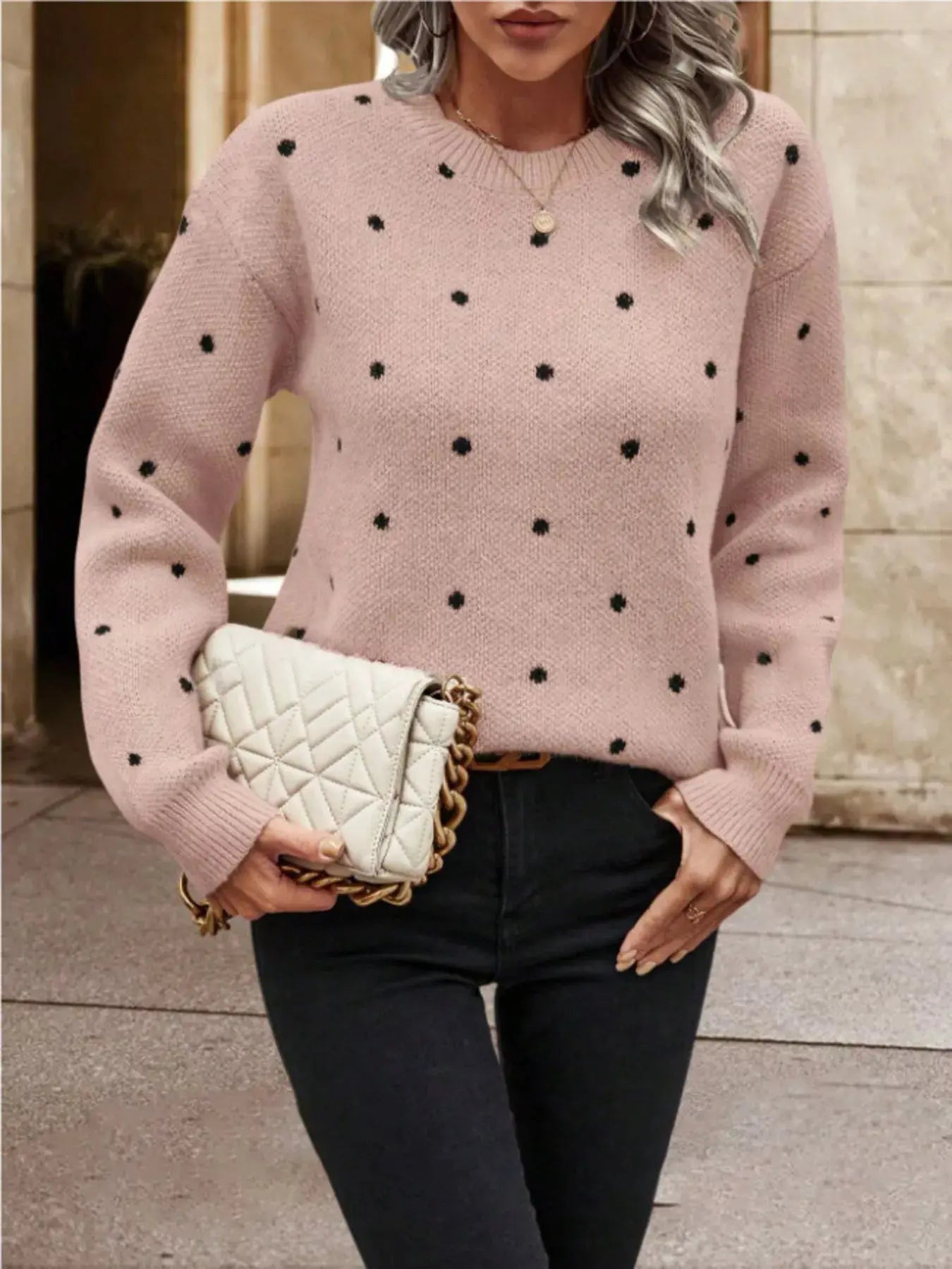 Polka Dot Long Sleeve Sweater Simply Love