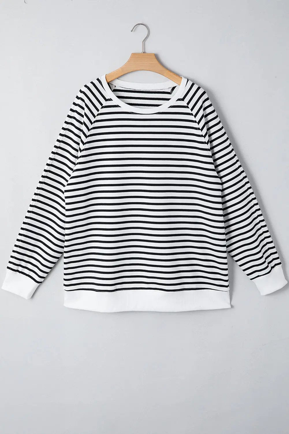 Black Stripe Raglan Sleeve Side Slits Loose Sweatshirt Love Salve