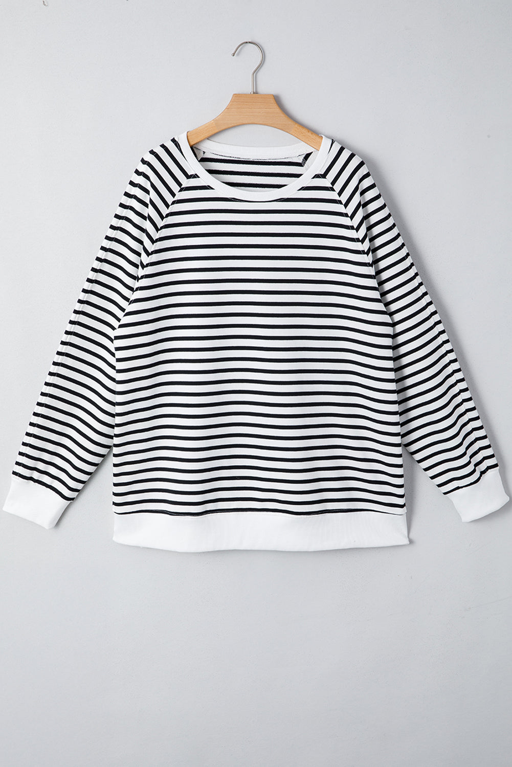 Black Stripe Raglan Sleeve Side Slits Loose Sweatshirt Love Salve