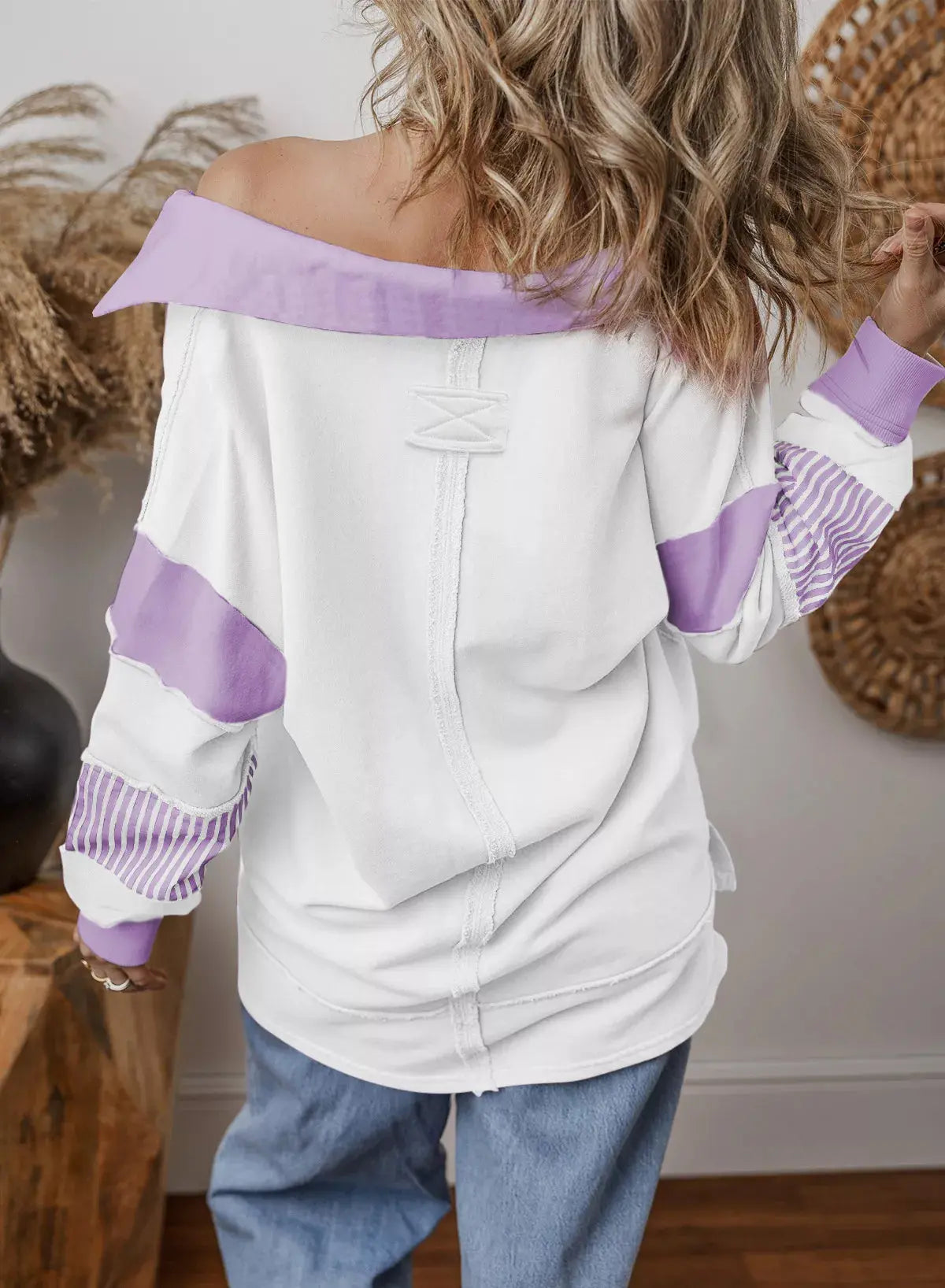 Color Block Striped Johnny Collar Sweatshirt Simply Love