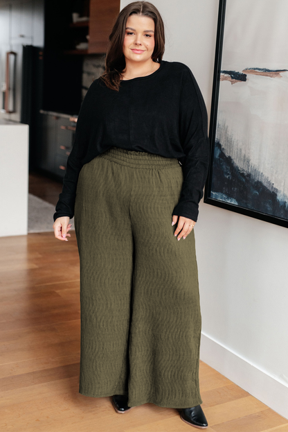 Jungle green plus size wide-leg pants