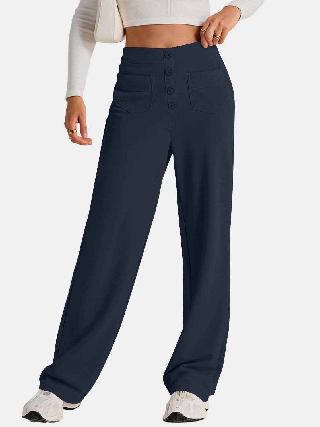 High Rise Wide Leg Trousers with Pockets