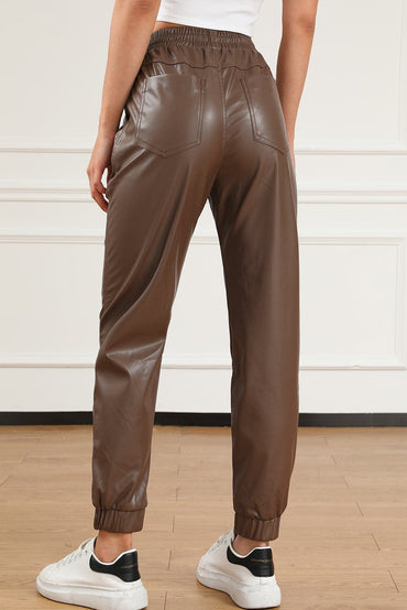 Drawstring PU Leather Pants.