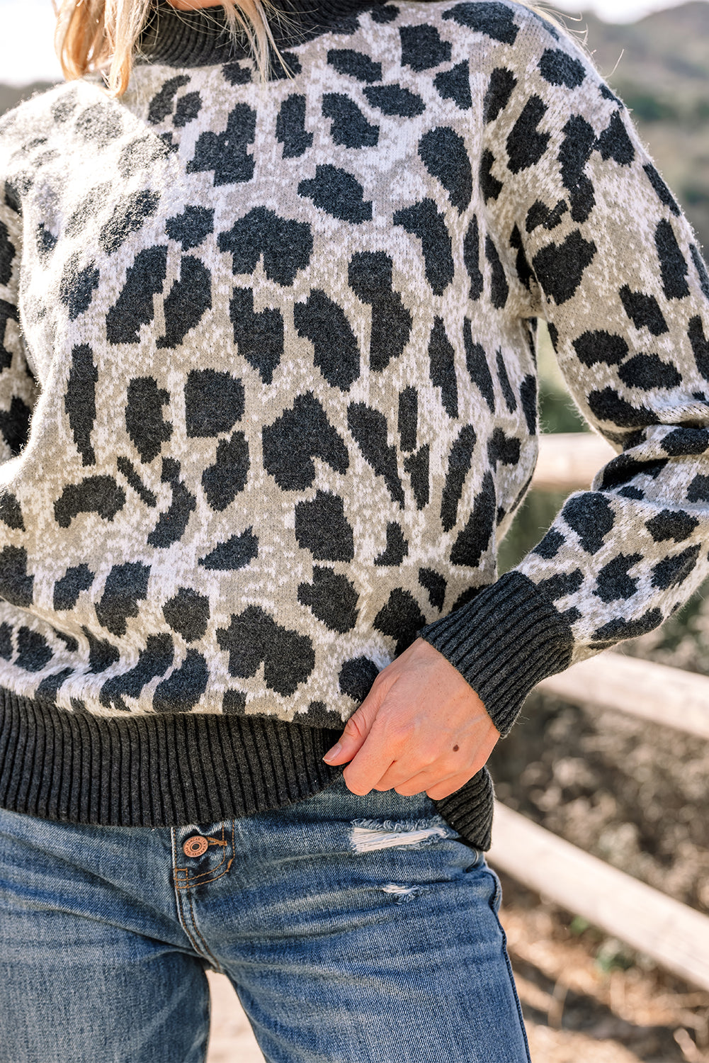 Carbon Grey Leopard Drop Shoulder Baggy Knit Sweater Dear-Lover Dropshipping