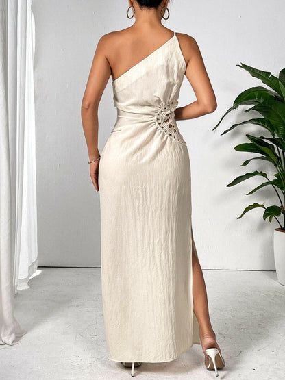 Slit One Shoulder Sleeveless Maxi Dress.