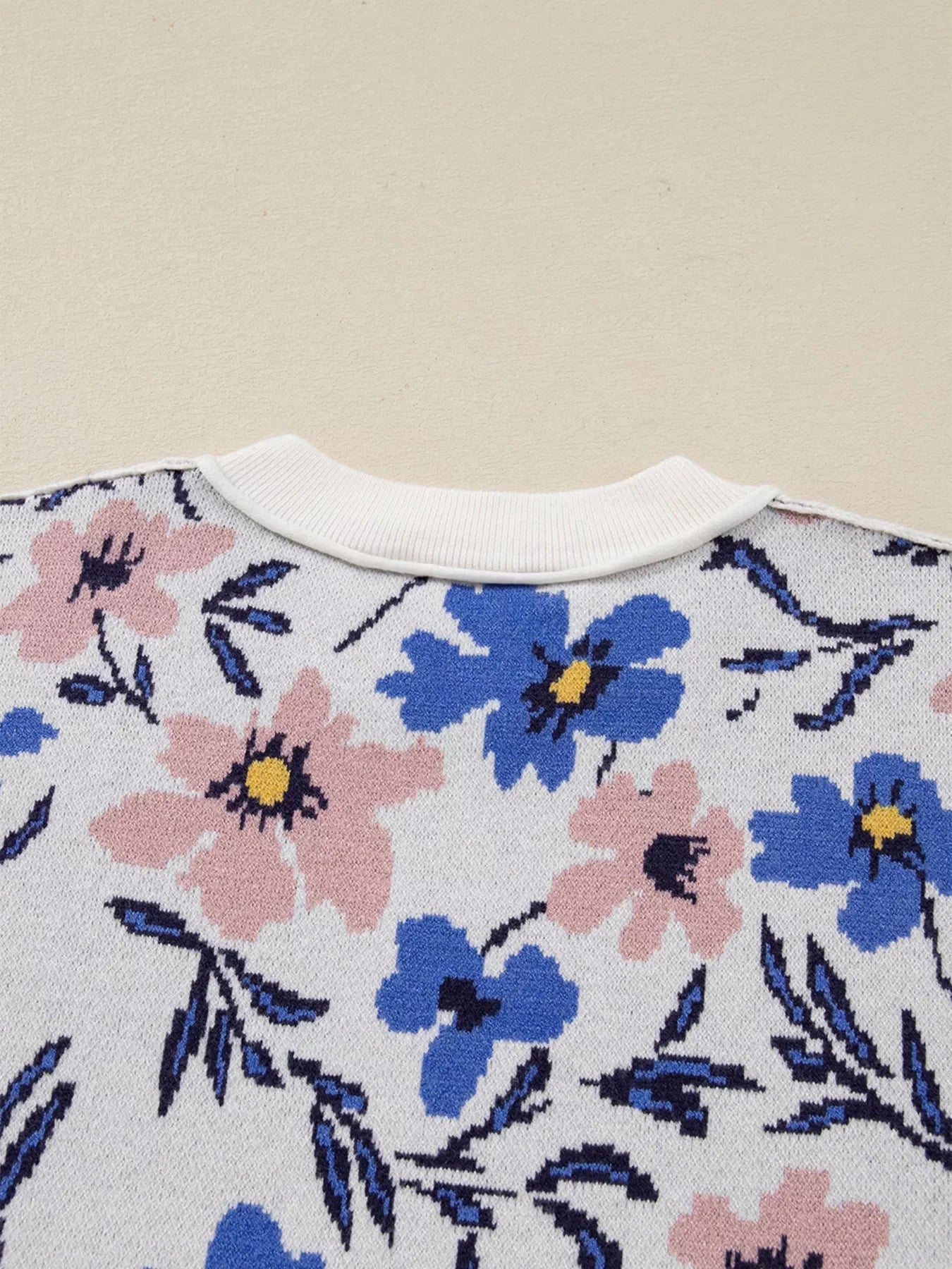 Floral Panel Colorblock Sleeve Patchwork Sweater Simply Love