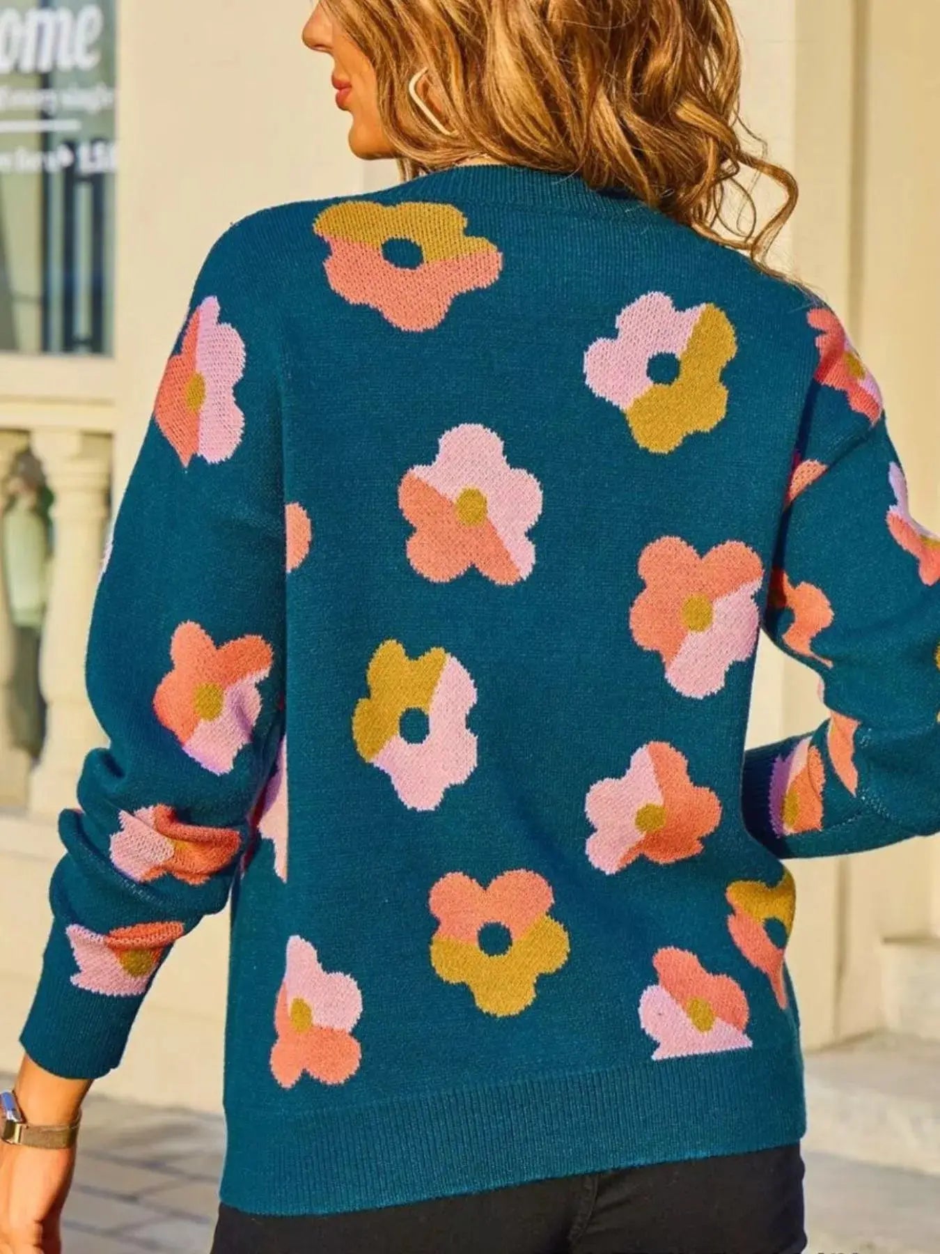 Floral Crew Neck Long Sleeve Sweater Simply Love