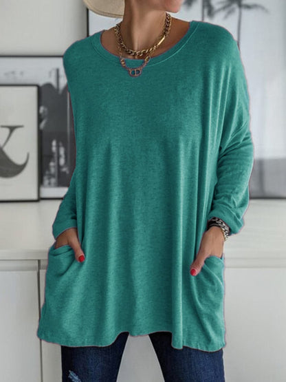 Chic and comfy round neck long sleeve tee with pockets