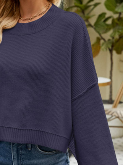 Round Neck Lantern Sleeve Sweater.