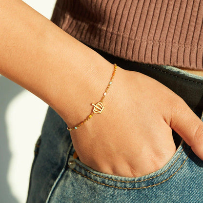 Crown Shape 18K Gold-Plated Bead Bracelet.