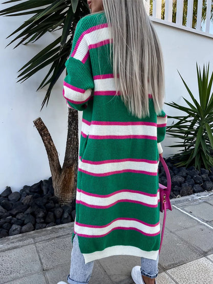 Striped Open Front Longline Cardigan.