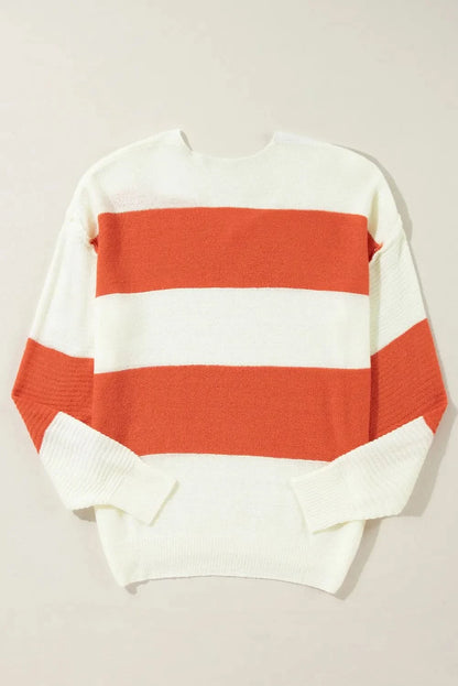 Vibrant color block V-neck sweater with dropped shoulders