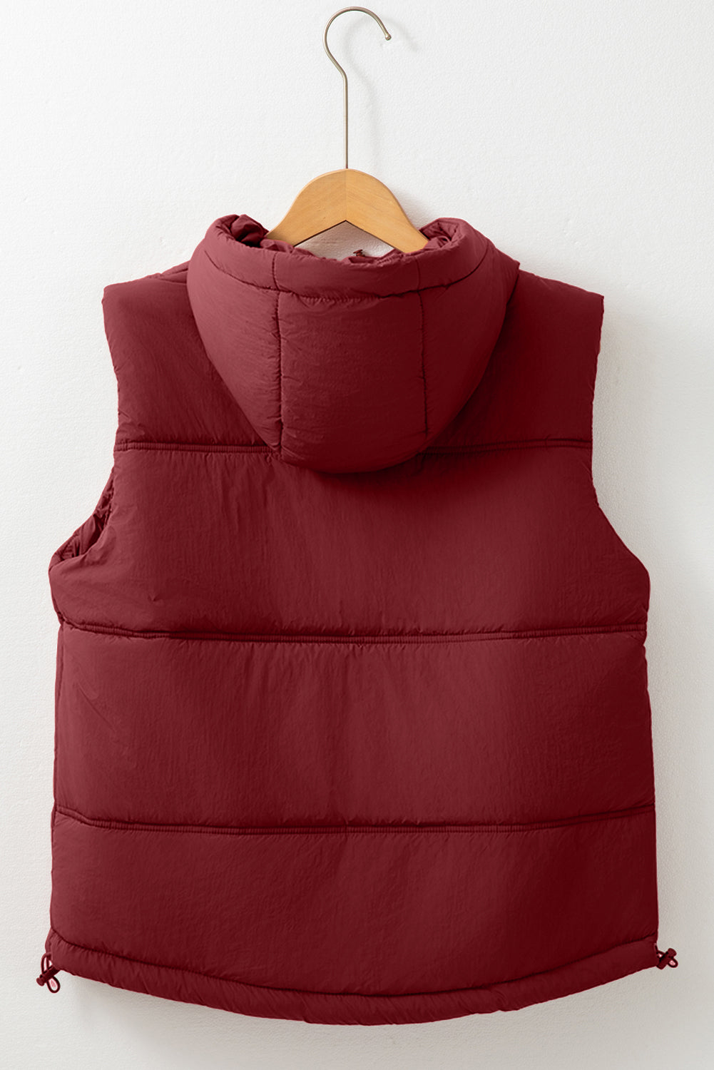 Clay hooded puffer vest with zip-up and side pockets