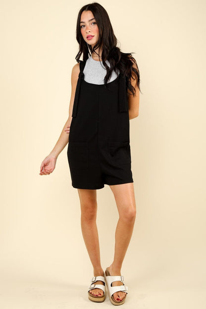 VERY J Tie Shoulder Front Pocket Romper.