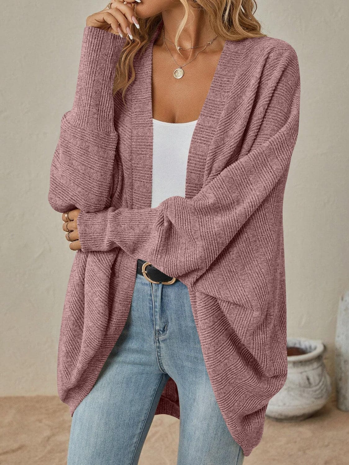 Open Front  Dropped Shoulder Cardigan.