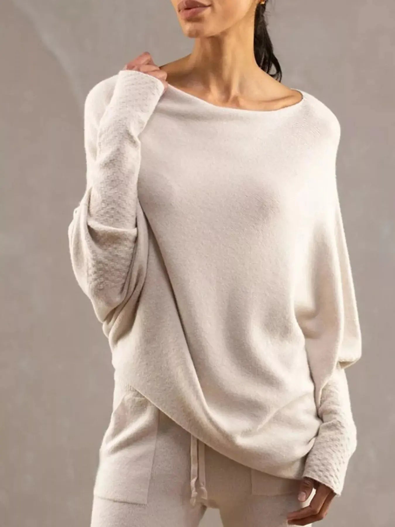 Boat Neck Long Sleeve Sweater Simply Love