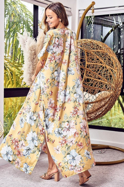 Floral Elegance Side Slit Longline Cardigan