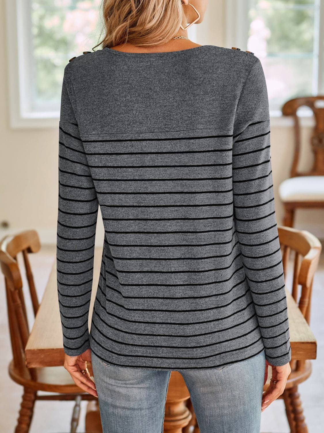 Striped Round Neck Long Sleeve T-Shirt.