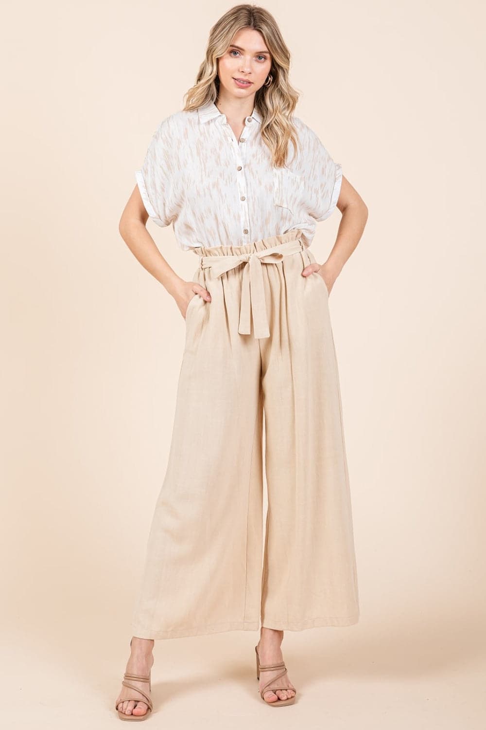 Mittoshop High Waist Tie Front Wide Leg Pants.