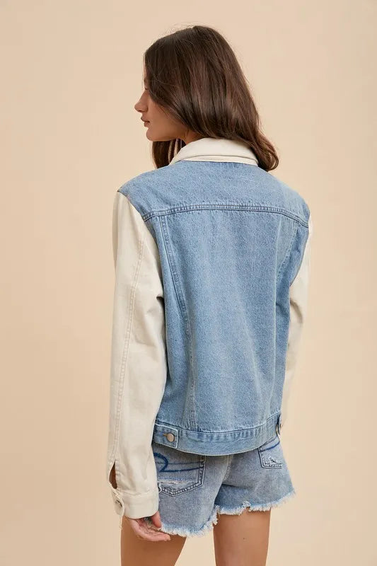 Annie Wear Collared Neck Double Placket Denim Jacket - Love Salve 