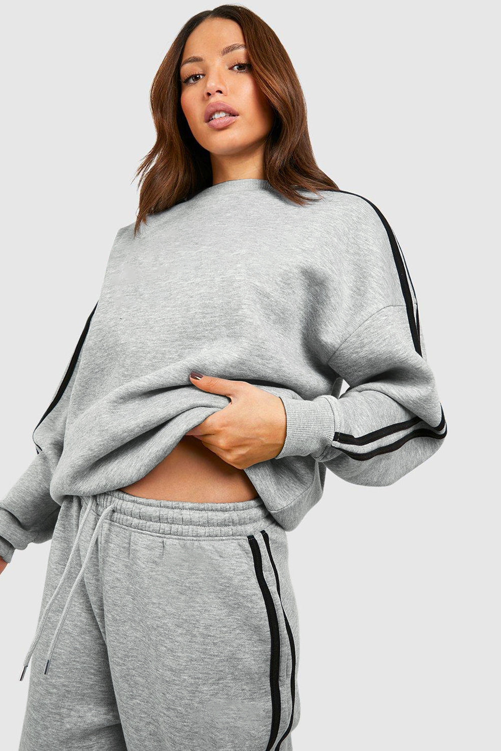 Light grey side stripe activewear set